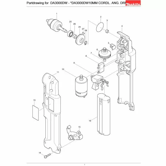 Makita DA3000DW Spare Parts List