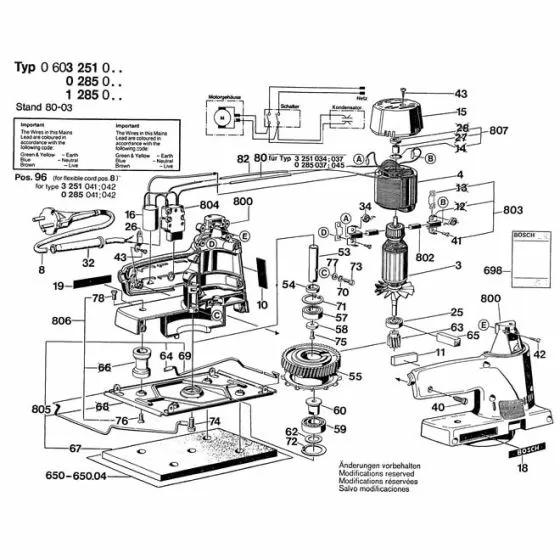 Bosch 0600285003 Spare Parts List