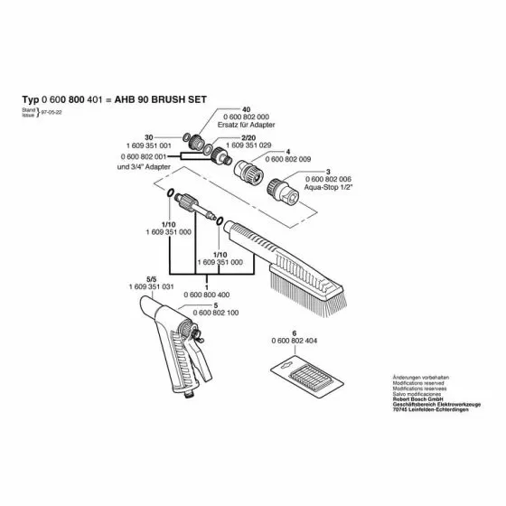 Bosch AHB 90 BRUSH-SET FLAT GASKET ?15x?24x4.5=3/4" 1609351029 Spare Part Type: 600800401