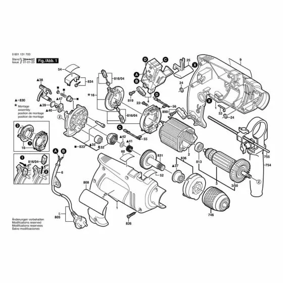 Bosch GSB 13 RE FIELD 220-240V 2604220601 Spare Part Type: 601131703