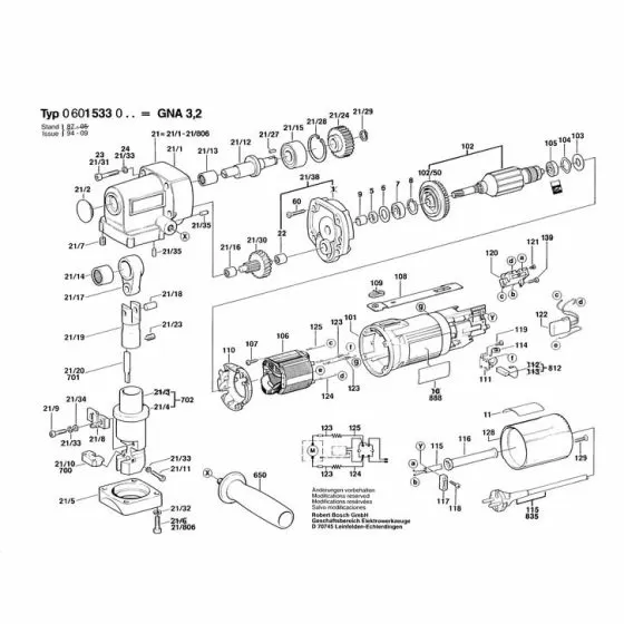 Bosch GNA 3.2 Spare Parts List Type: 0601533042