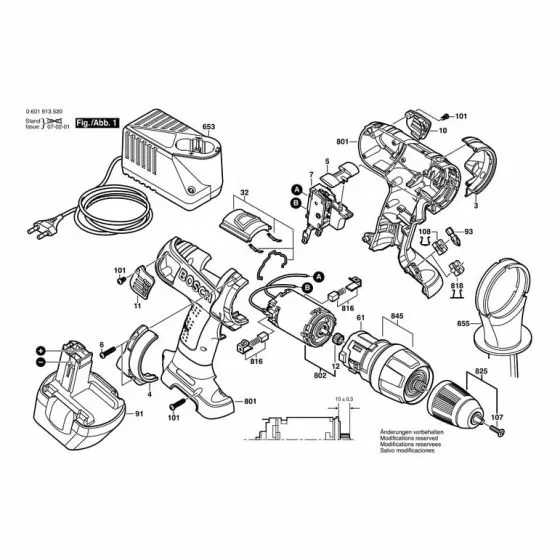 Bosch GSB 12 VE-2 Type: 601913520 Spare Parts List