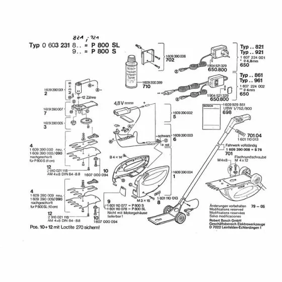 Bosch P 800 S BATTERY CHARGER 220V 1607224001 Spare Part Type: 603231961