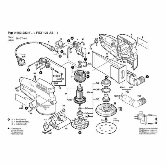 Bosch PEX 125 AE-1 Spare Parts List Type: 0603283603