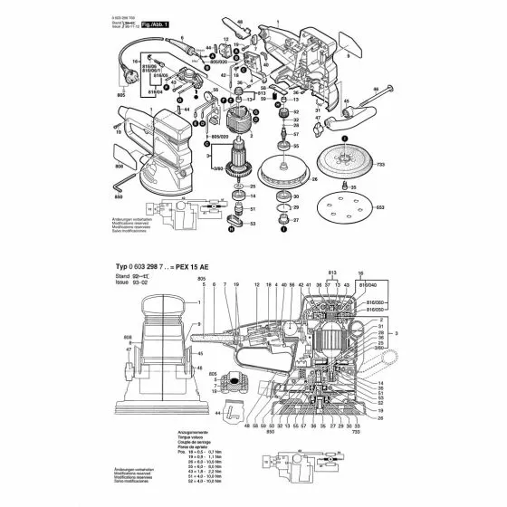 Bosch PEX 15 AE Spare Parts List Type: 0603298742