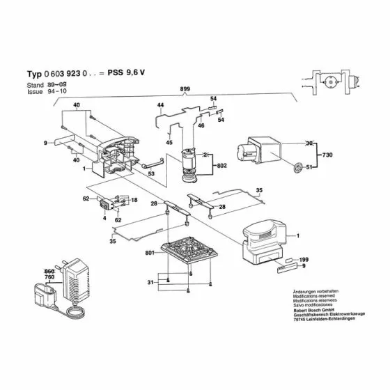 Bosch PSS 9 6 V Spare Parts List Type: 0603923042