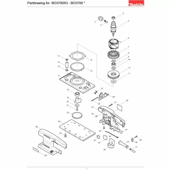 Makita BO3700X3 Spare Parts List