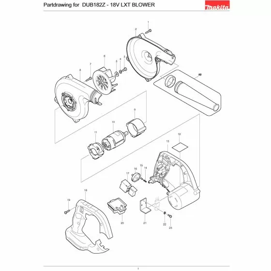 Makita DUB182 Spare Parts List