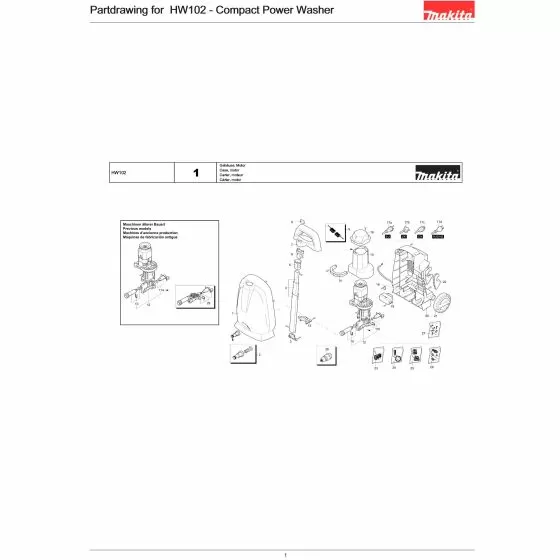 Makita HW102 Spare Parts List