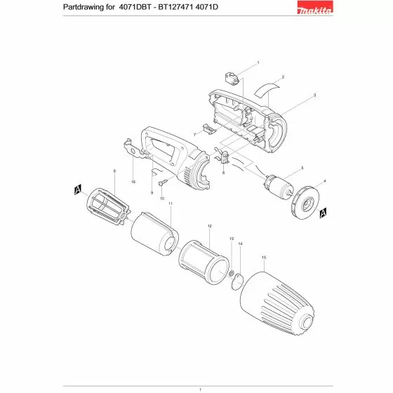 Makita 4071DBT Spare Parts List