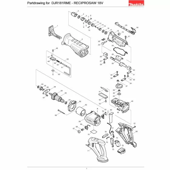 Makita DJR181RME Spare Parts List