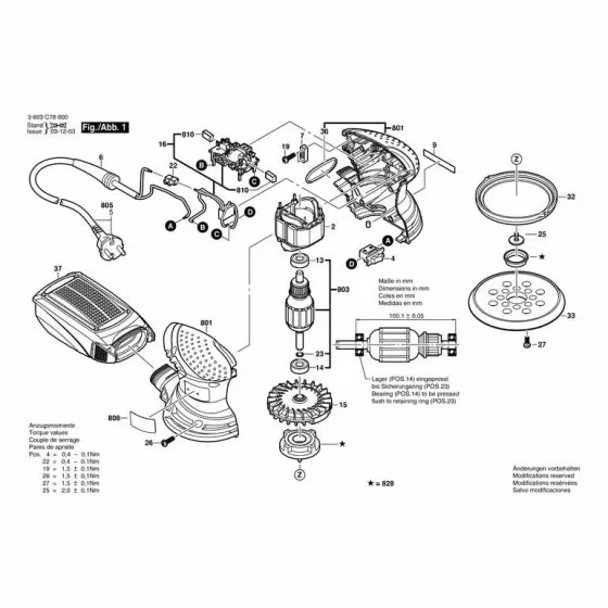 Bosch PEX 220 A Spare Parts List Type: 3603C78071