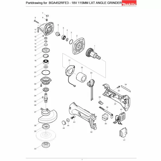 Makita BGA4523 Spare Parts List