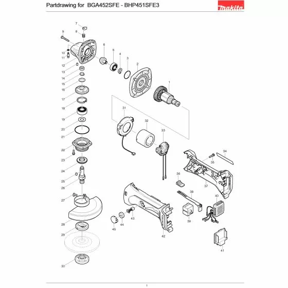 Makita BGA452SFE Spare Parts List