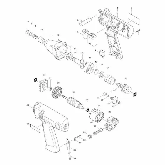 Makita 6951 Spare Parts List