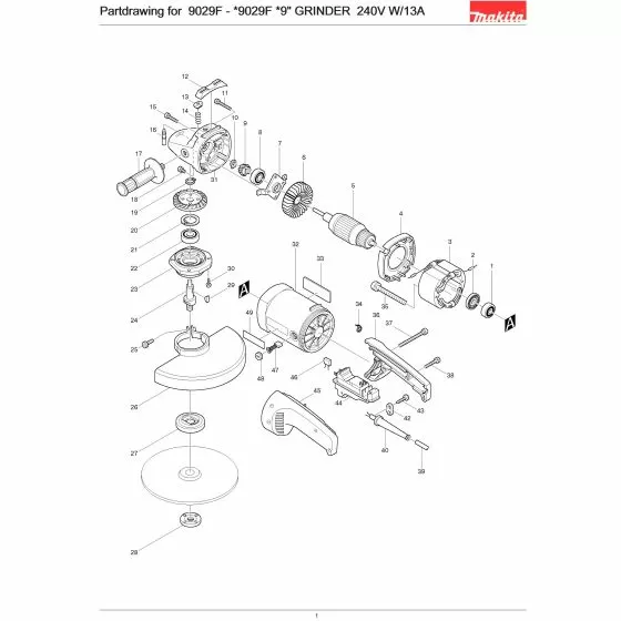 Makita 9029F Spare Parts List