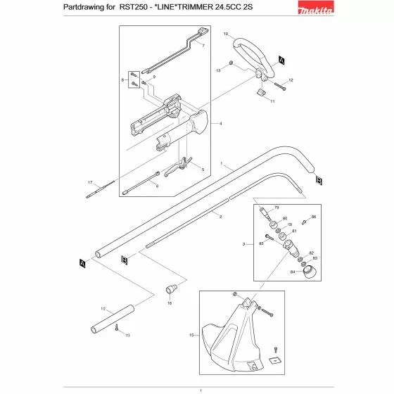 Makita RST250 Spare Parts List