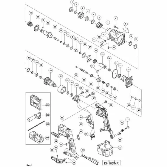 Hitachi DH18DMR + DRIVER BIT (A) NO.3 25L 971512Z Spare Part