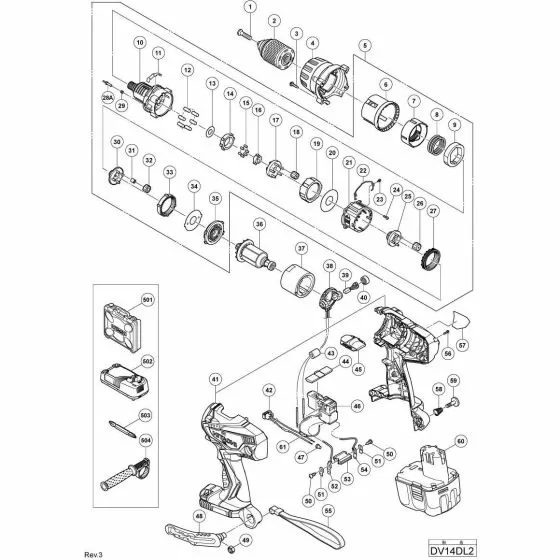 Hitachi DV14DL2 ARMATURE AND PINION SET 14.4V 360978 Spare Part