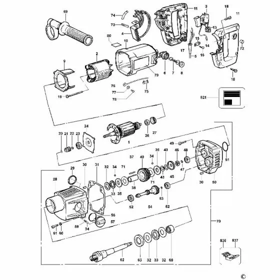 Dewalt DW580EKL Spare Parts List Type 1