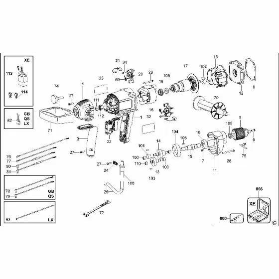 Dewalt D21520 CHUCK & KEY 5140076-71 Spare Part Type 2