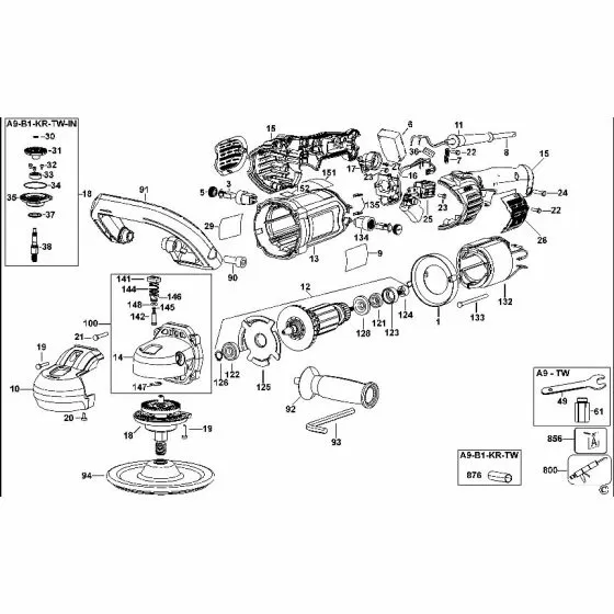 Dewalt DWP849X Spare Parts List Type 1