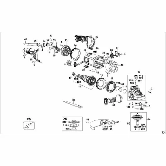 Dewalt DWE4557 Spare Parts List Type 1