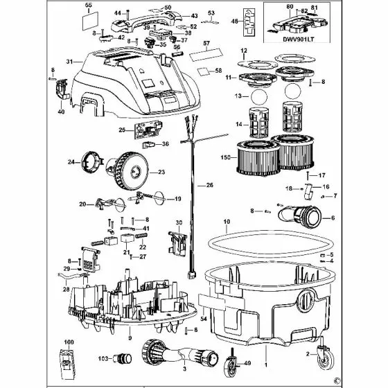 Dewalt DWV901L CASTOR N289839 Spare Part Type 1