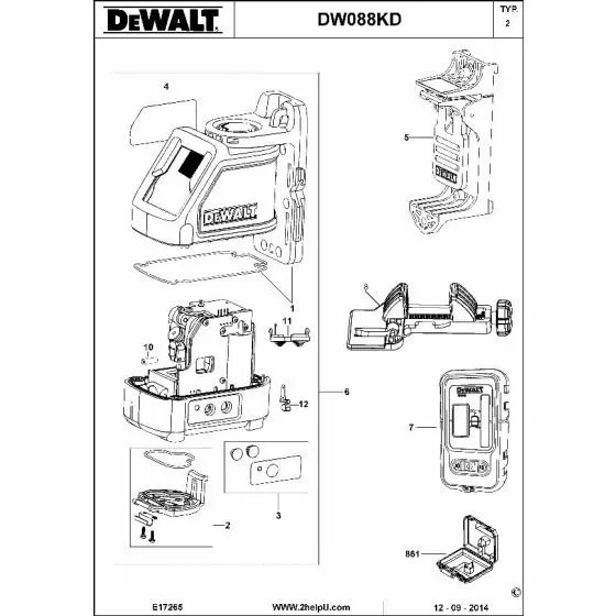 Dewalt DW088KD Spare Parts List Type 2