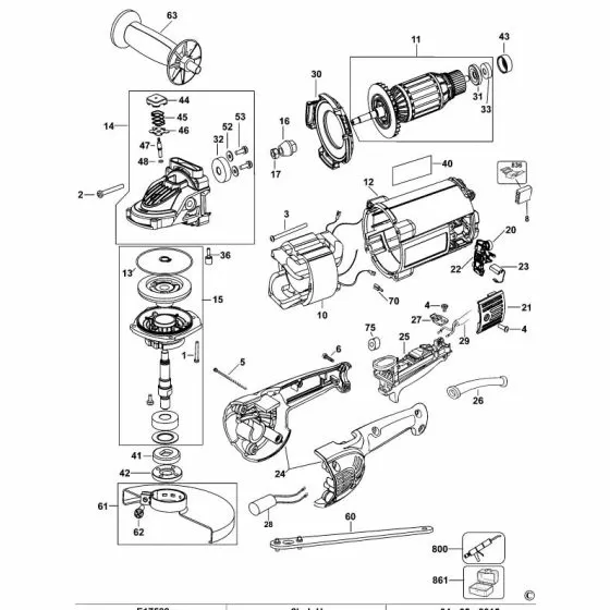 Dewalt DWE492S Spare Parts List Type 1