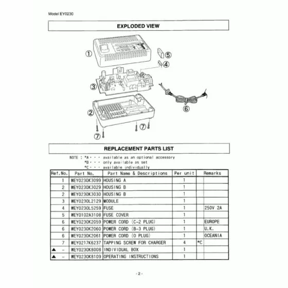 Panasonic EY0230 DISCONTINUED WEY0230L5259 Spare Part