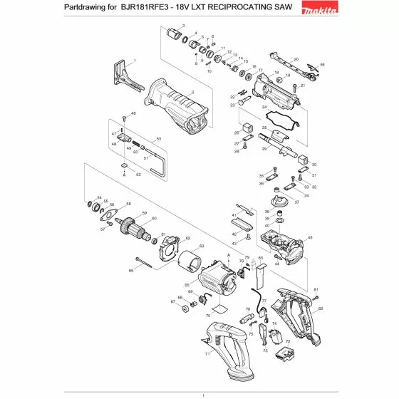 Makita BJR1813 Spare Parts List