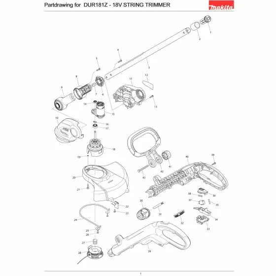 Makita DUR181 Spare Parts List