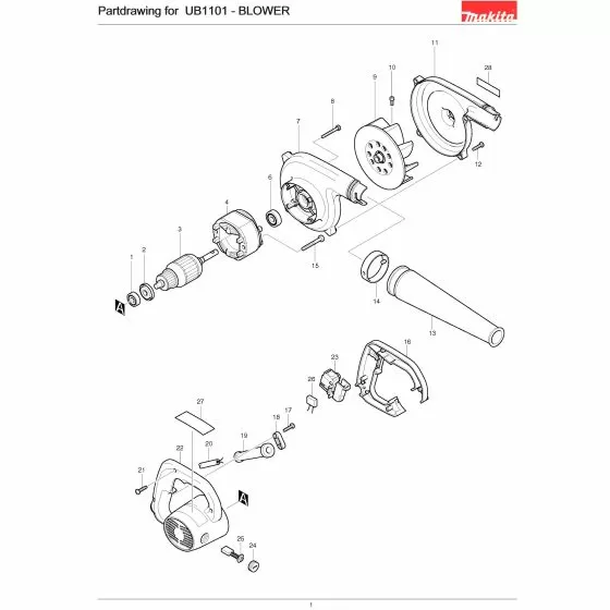 Makita UB1101 Spare Parts List