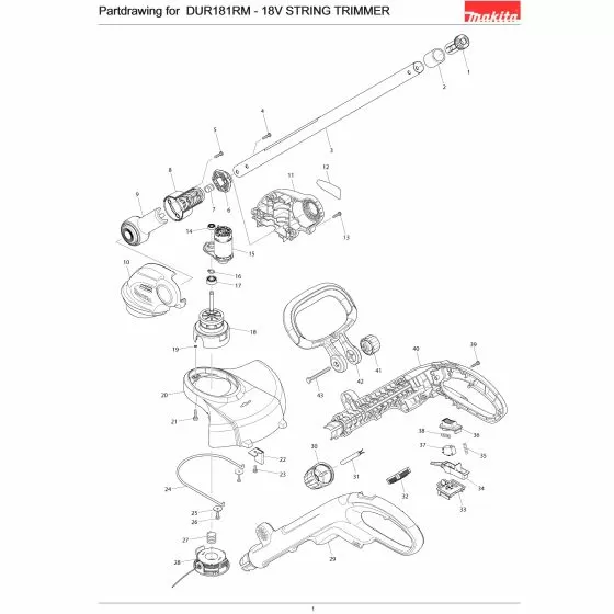 Makita DUR181RM Spare Parts List