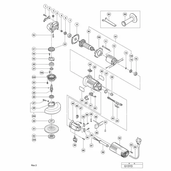 Hitachi G13YD Spare Parts List