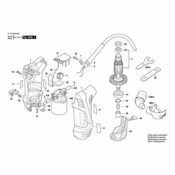 Dremel 9050 Spare Parts List Type: F 013 905 052