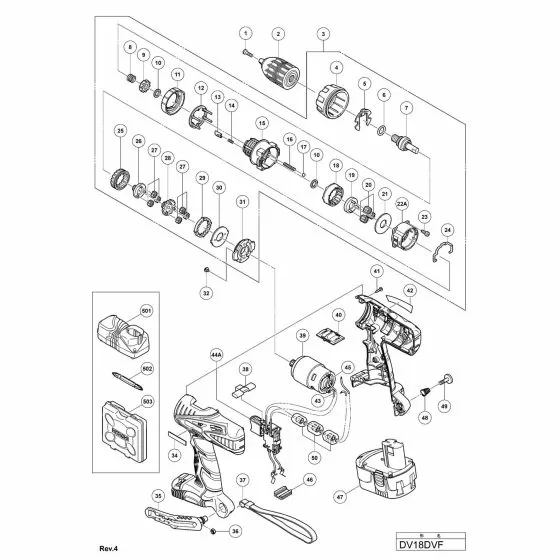 Hitachi DV18DVF Spare Parts List