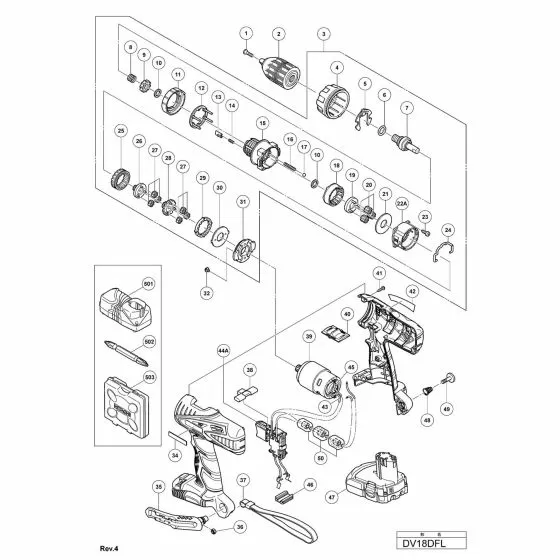 Hitachi DV18DFL Spare Parts List