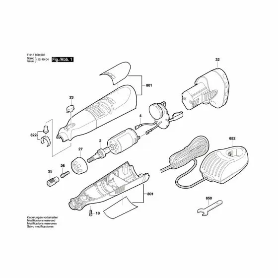 Dremel 8000 Spare Parts List Type: F 013 800 002