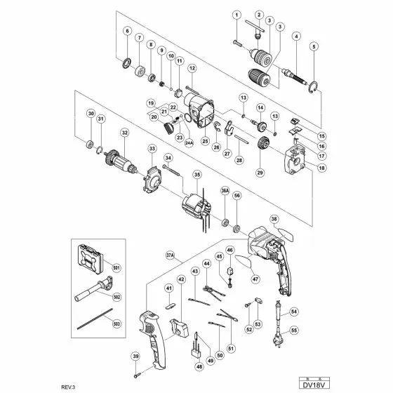 Hitachi DV18V Spare Parts List