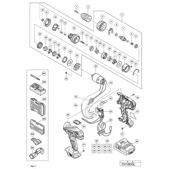 Hitachi DV18DGL Spare Parts List