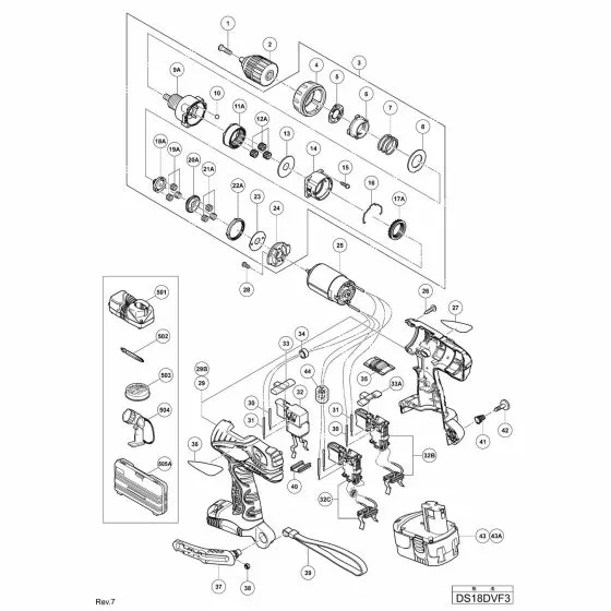 Hitachi DS18DVF3 Spare Parts List