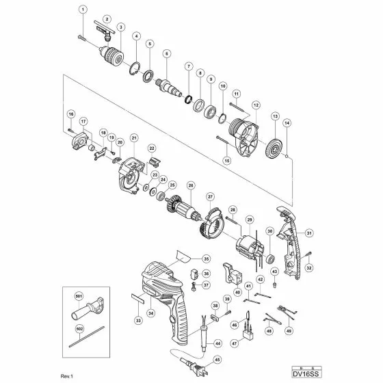 Hitachi DV16SS Spare Parts List