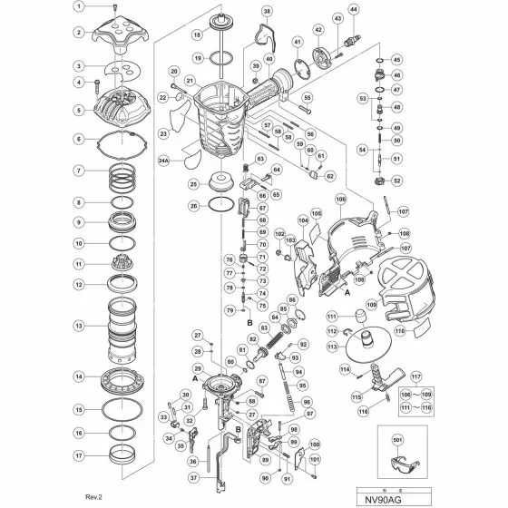 Hitachi NV90AG Spare Parts List