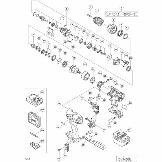 Hitachi DV14DSL Spare Parts List