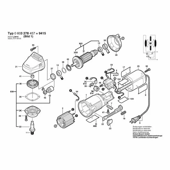 Skil 9415 Spare Parts List Type: 0 603 278 457 120V USA