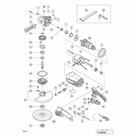 Hitachi G18SW Spare Parts List