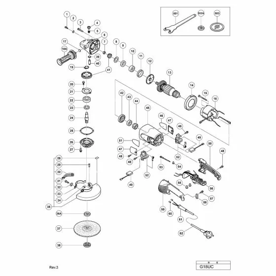 Hitachi G18UC Spare Parts List