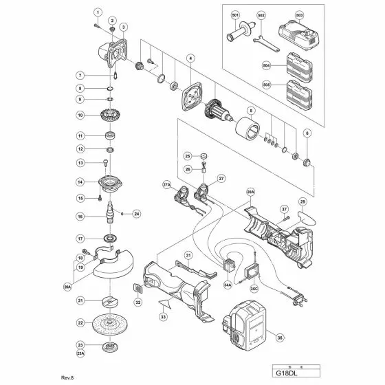 Hitachi G18DL Spare Parts List